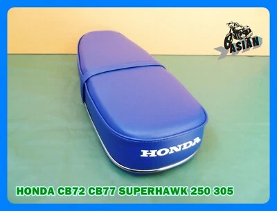 Fit Honda CB72 CB77 Superhawk 250 305 Blue Seat Complete+Chrome Trim **as1760** - Image 1 of 4