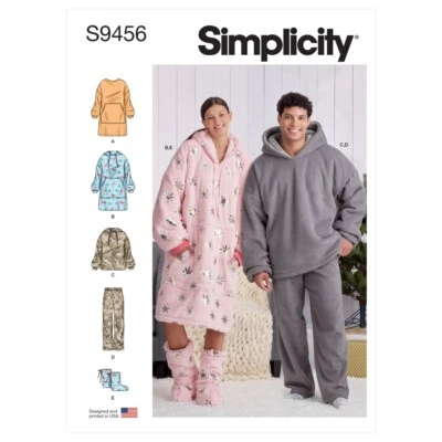 Simplicity SEWING Pattern S9456 Misses Mens Oversize Hoodie Pants Booties XS-XL - Image 1 of 4