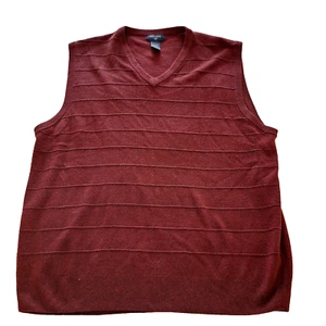 Men's Knit Sweater Vest V Neck Lightweight XL Burgandy Classic Grandpa Acrylic - Picture 1 of 7
