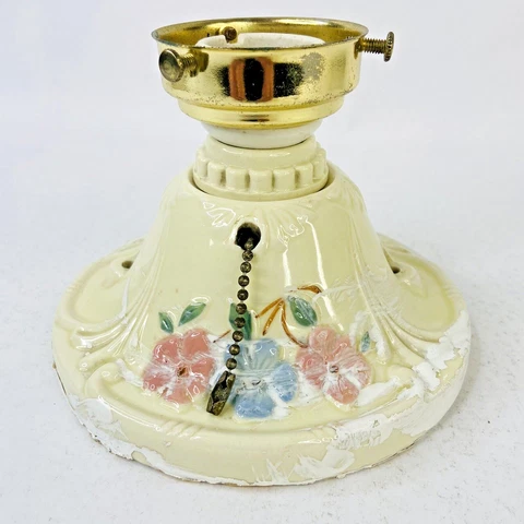 Vintage Porcelain Ceiling Light Shabby Floral Chic Old Sconce Floral Porcelier Cover