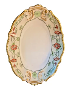 Rare Exquisite Elite L Limoges 11 ½’ oval platter. Scalloped edge, gold beaded - Picture 1 of 12