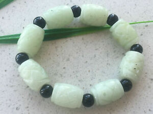 5pc wholesale 100% natural Xiu jade Hand carvedPail shape elastic lucky bracelet