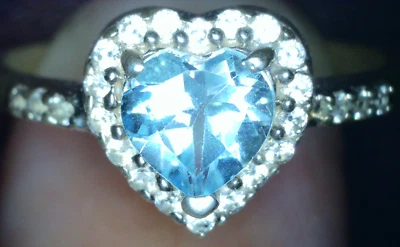 Heart-Shaped Blue Topaz & Cz (1.9ct) Rhodium Plated 925 Silver Ring, Size 8 - Image 1 of 4