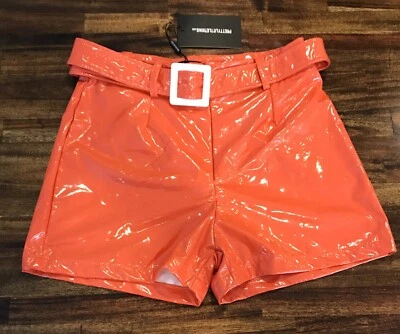 Pantalones Cortos Naranja Vinilo Cintura Cinturón Pretty Little Thing Talla 6 EE. UU. NUEVOS CON ETIQUETAS Foto 1 de 4
