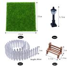 Plastic Miniature Garden Furniture and Grass Set for Dollhouses 9pcs)