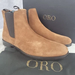 MSRP $325 ORO Los Angeles Tan Suede Chelsea Boots Men's 9 - Picture 1 of 16