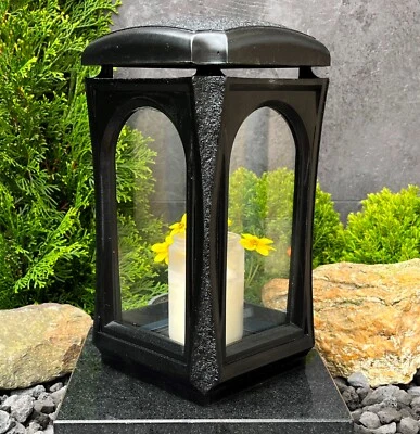 Grablaterne Grablampe Grableuchte Massiv Grablicht Grabschmuck Guss Schwarz - Bild 1 von 3