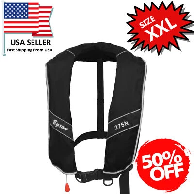 50% Off Extra Large Size Inflatable Life Jacket Life Vest Adults 275N XXL -Black - Image 1 of 4