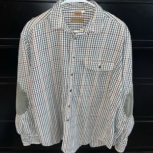 Rüschen behauene Baumwolle braun kariert Knopfleiste Herren Hemd Ellenbogen Patches Large - Bild 1 von 7