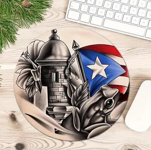 Puerto Rican Flag Non-Slip Round Computer Mouse Pad - Afbeelding 1 van 4