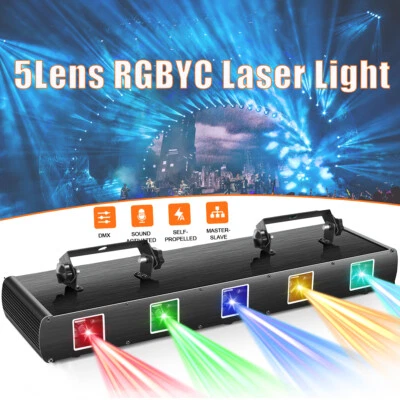 Proyector láser DMX DJ Show RGBYC 5 lentes haz DJ fiesta escenario luz láser seguridad Foto 1 de 4