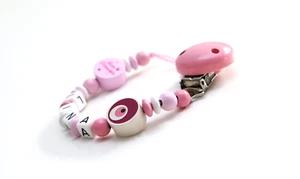 ❤ Schnullerkette mit Namen Mädchen  ❤ NAZAR ❤ KLEINE PRINZESSIN  ❤ Pink Rosa ❤ - Bild 1 von 3