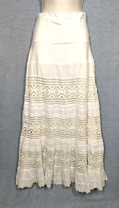 New Cute Options Tiered Maxi Skirt L Ivory Crochet Lace Breezy Wedding Skirt - Picture 1 of 11
