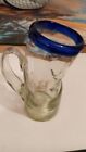 Vintage Blown Glass with Blue Rim Mug Stein Crooked Bent Tipsy - Mexico