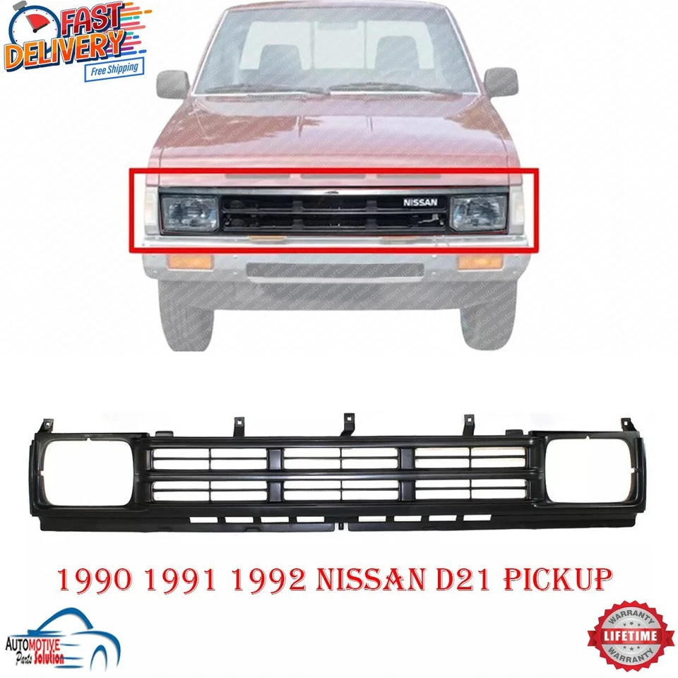NEW FRONT GRILLE GRILL ASSEMBLY BLACK PLASTIC FOR 1990-1992 NISSAN D21 PICKUP Foto 1 de 4