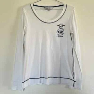 Top de manga larga Crew Clothing para mujer blanco azul GBR 100 % algodón - talla UK 12 - Imagen 1 de 7