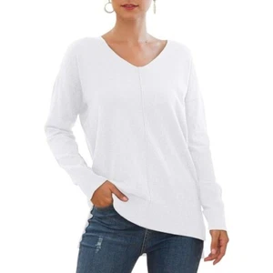 Women's Casual Lightweight V Neck Batwing Sleeve Knit Top Loose Pullover Sweater - Picture 1 of 9