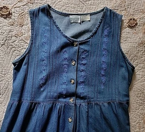 Amanda Stewart  Button Denim  Dress with Side Pockets Embroidered Large - Picture 1 of 5