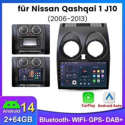 Für Nissan Qashqai J10 2007-2016 GPS Navi Autoradio Android 13.0 Carplay FM RDS - Bild 1 von 4
