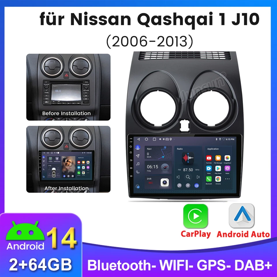 Für Nissan Qashqai J10 2007-2016 GPS Navi Autoradio Android 13.0 Carplay FM RDS - Bild 1 von 4