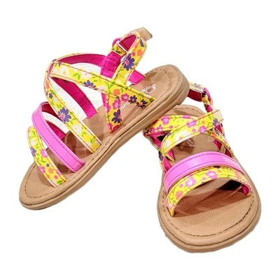 Innocence Little Girl's Size 5 Strappy Sandals Pink/Yellow Floral Adjustable  - Image 1 of 4