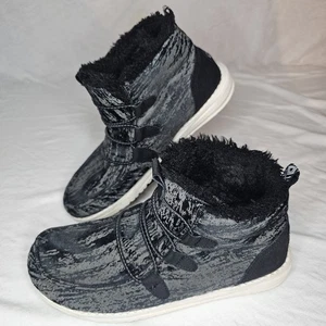 Hey Dude Lea Fur Black Booties Lined Shoes 121814818 Women’s Size 7 Comfy - Picture 1 of 8