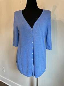 J. Jill Strickjacke Pullover Damen Größe M Blau Leinenmischung Knopf - Bild 1 von 8