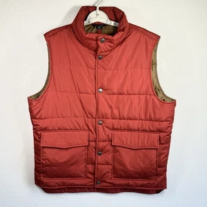 Lands' End Quilted Vest Mens L 42-44 Red Orange Full Snap Pockets Insulated - Picture 1 of 9