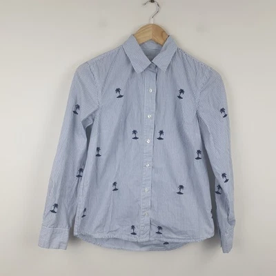 Camisa Hobbs Feminina Reino Unido 8 Branca Palmeira Listrada Blusa Manga Longa - Imagem 1 de 4