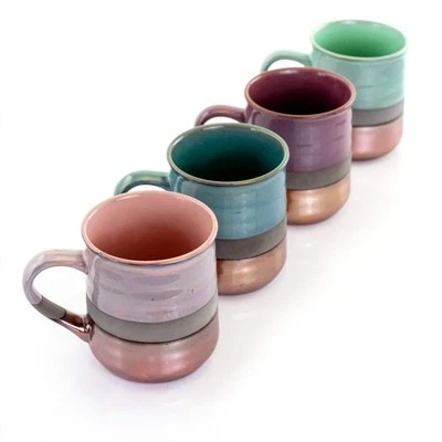 Gibson Home Stoneware Mug 18oz Assorted Color Copper Bottom Microwave Safe Set-4