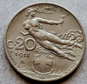 1911 Italy 20 Centesimi (Libertà Librata) Coin, km44 -  - Picture 1 of 2