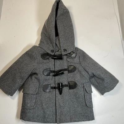 Koala Kids Coat Newborn Peacoat Gray Wool Blend Toggle Detachable Hood - Image 1 of 4