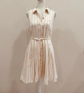 by Anthropologie Billie Linen Button Down Peach Ivory Stripe Dress Size S - Picture 1 of 9