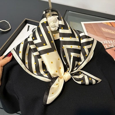 100% шелк квадратный шарф женщин белый черный в полоску платок надежном 68 * 68 см - Изображение 1 из 4