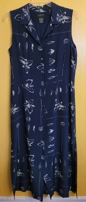 Vintage Liz Claiborne Collection Silk Dress Sleeveless Navy White Floral Size 16 - Image 1 of 4