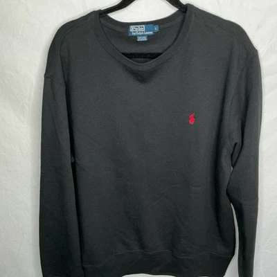 复古 POLO RALPH LAUREN 黑色圆领运动衫男式 L 码棉 90 年代小马 — 第 1/4 张图片