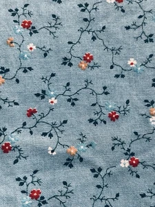 Tiny Red Harvest Gold Flowers on Blue Calico VTG Cranston Fabric 1.75Y x 44"W - Picture 1 of 3