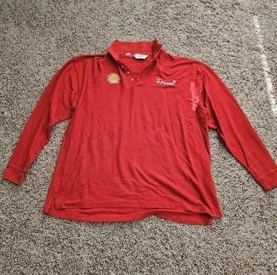 Shell V Power Red Long Sleeve Polo Employee Uniform Unisex XL Preowned - Image 1 of 4