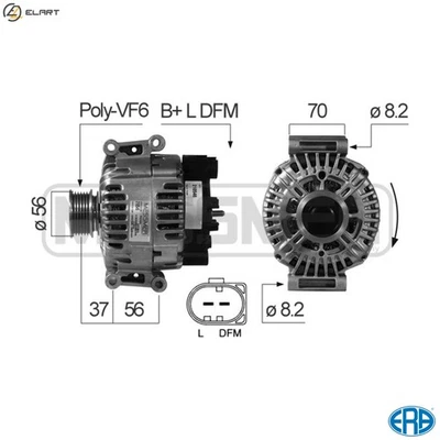 ALTERNATOR 210546 FOR AUDI A4/S4/Convertible A6/S6 BYK/BPJ/BUL/BWE/BWT 2.0L 4cyl - Image 1 of 4