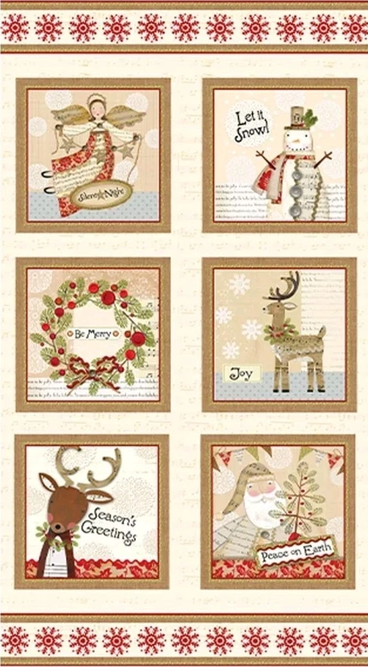 Benartex - White Christmas Festive Blocks Quilting and Crafting Fabric Panel - Image 1 of 1