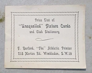 Original Price List Sports Fixture Cards The Athletic Printer  Barford Wimbledon - Picture 1 of 8