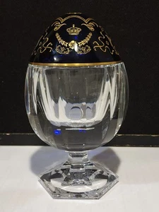 Large Flacon Jar Fragrance Saint Louis Crystal Egg Cobalt Lid by Faberge - Picture 1 of 19