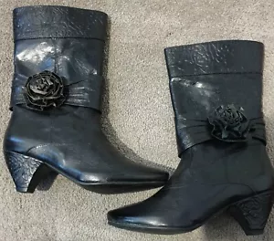 Miss M Mid Calf Black Leather Cha Cha Boots Size 37. - Picture 1 of 7