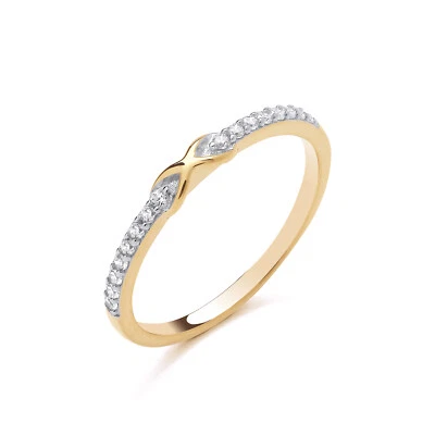 Sterling Silver & 9ct Gold Simulated Diamond Infinity Kiss Eternity Ring K-S - Image 1 of 4