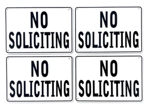 "NO SOLICITING" 10" x 7" Warning Signs, 4 Sign Set, Heavyweight Aluminum - Picture 1 of 9