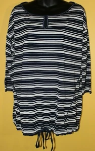 Blusa a rayas azul marino Talbots X 3/4 Slvs dobladillo inferior delantero corbata 0X - Imagen 1 de 5