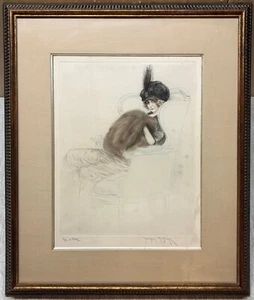 Original 1913 MAURICE MILLIERE 'Lady w Muff' Signed ICART School Color Etching - Picture 1 of 13