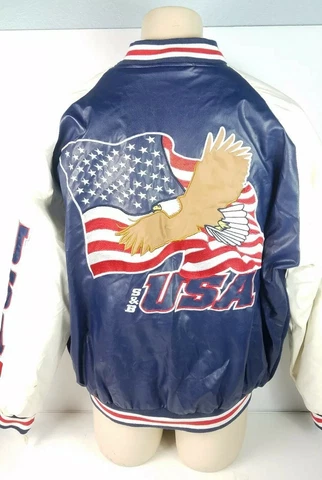 Vintage Steve And Berrys Faux Leather Jacket Patriotic USA Lettermans Sz XL Cover