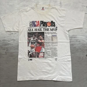 Vintage 1995 NBA MVP David Robinson San Antonio Spurs Newspapers Shirt Sz Large - Picture 1 of 19