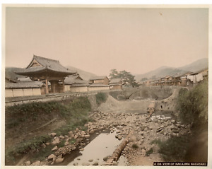 Japon, View of Nakajima, Nagasaki Vintage albumen print.  Tirage albuminé aqua
